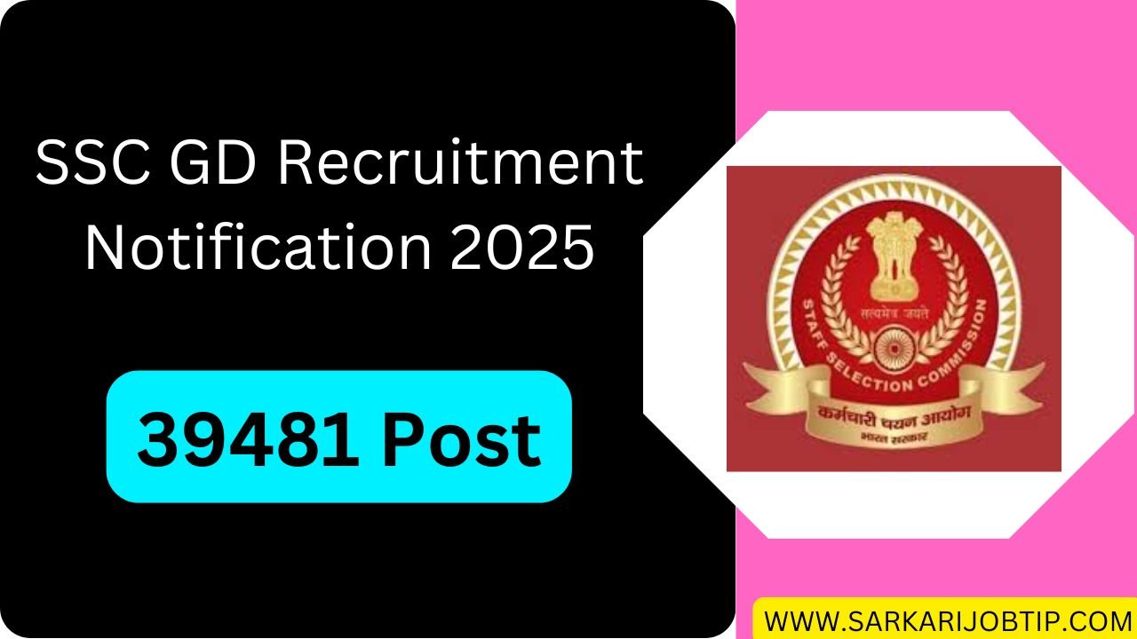 SSC GD Recruitment Notification 2025 OUT for 39481 Vacancies