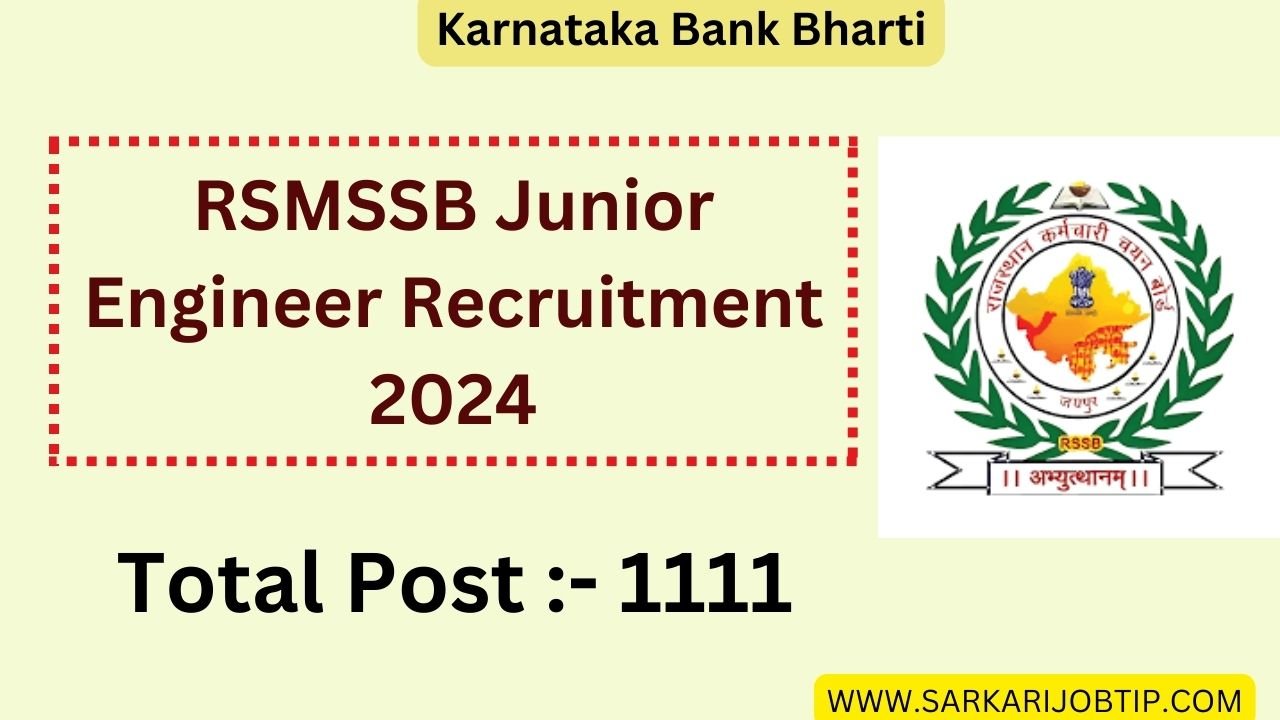 RSMSSB Junior Engineer Recruitment 2024 | Apply For 1111 Junior Engineer (JE/JEN) Vacancies