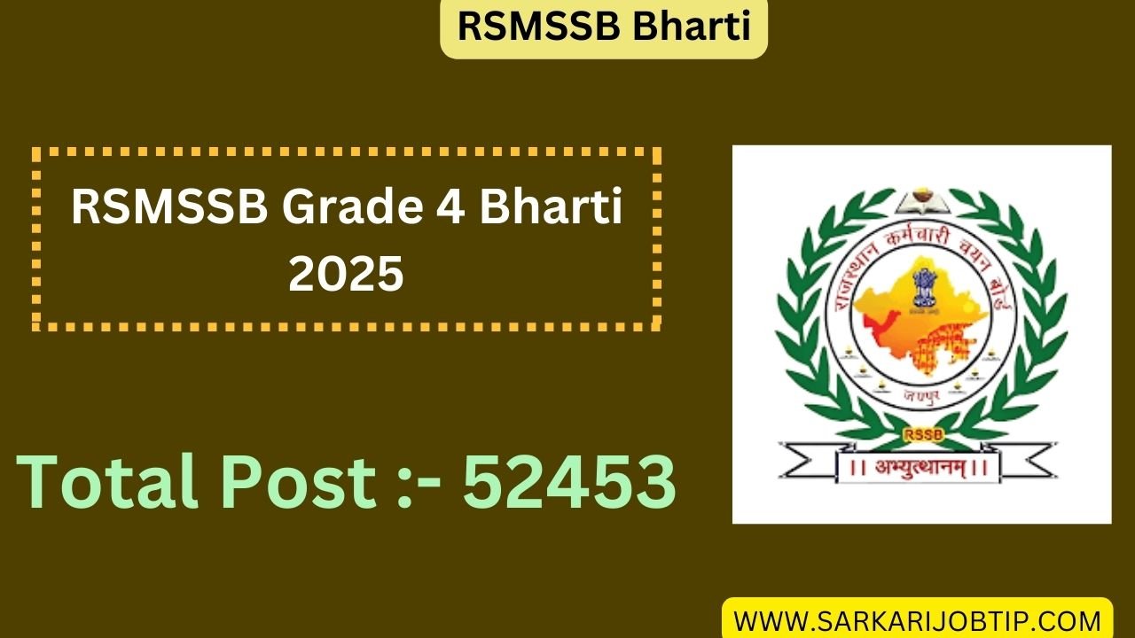 RSMSSB Grade 4 Bharti 2025, Notification Out For 52453 Vacancies